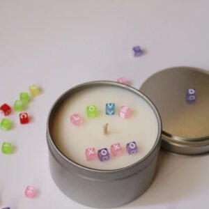 Custom Message Candle | Colorful Letter Beads, 4 oz Tin