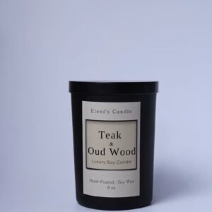 Teak and Oudwood Scented Soy Wax Candle - Hand Poured, 8 oz