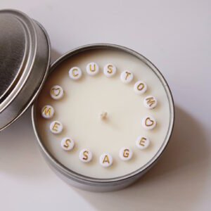 Custom Beaded Message Candle | 4 oz Silver Tin, Fragrance Options