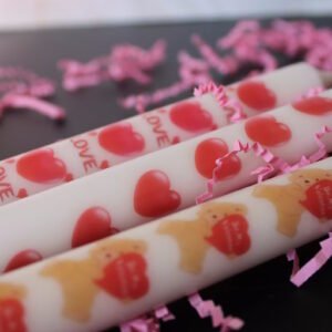 White Taper Candles - Valentines Day Candles - Red Heart Love Candle, Teddy Bear Candle - Gift Candle