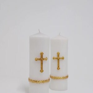 Handmade Christian Pillar Candle | Gold Cross, Baptism Wedding Gift